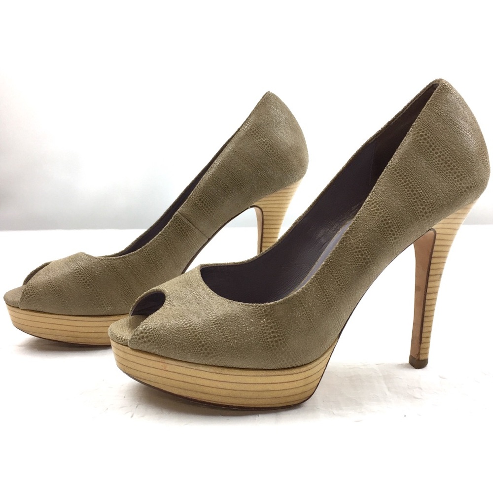 Cole Haan Olive Beige Leather Peep Toe Heels 7.5